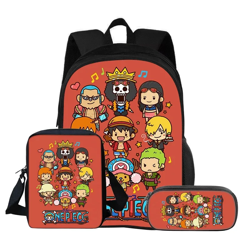 one piece monkey d. luffy – ensemble de 3 sacs à dos pour étudiants, sac à bandoulière d'école, sacs à crayons, sac à dos de voyage, cadeau d'anniversaire pour enfants