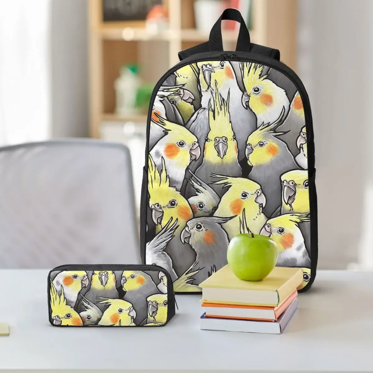 sac à dos cockatoo cockatiel parrot galore, sac d'école, sac à bandoulière pour ordinateur, 3 pièces, sac à déjeuner isotherme, trousse à crayons