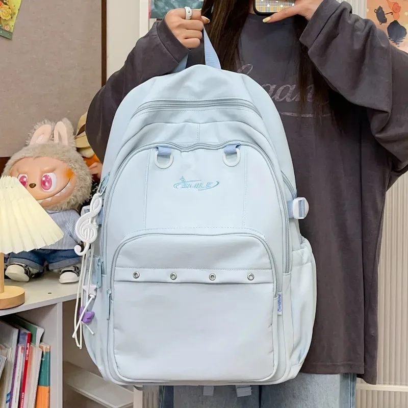 sac à dos brodé avec lettres, grande capacité, léger, respirant, cartable d'école pour étudiants, sac de voyage de loisirs, sac à dos pour fille, sac pour ordinateur portable