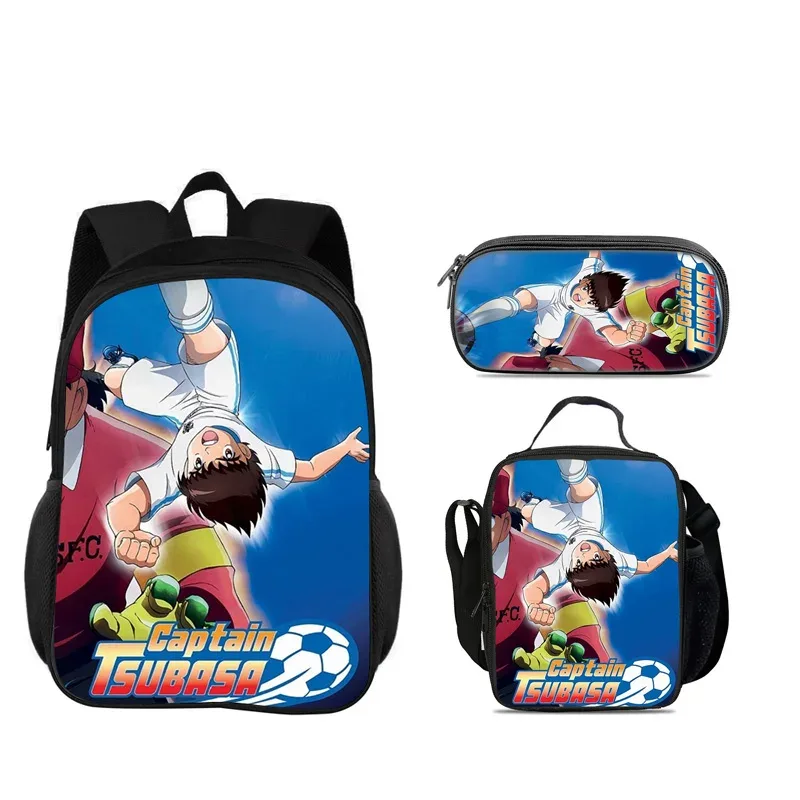 captain tsubasa – ensemble de 3 sacs à dos, trousse à crayons, sac isotherme, durable, tendance, polyvalent, pour l'école, pour garçons et filles, meilleur cadeau d'anniversaire