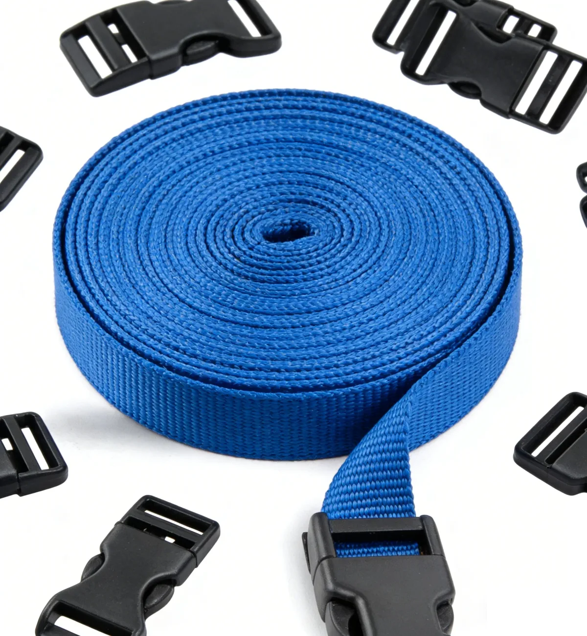 Sangle en nylon de 4 m avec 10 boucles à dégagement latéral plates et glissières à trois barrettes pour la fabrication de sangles de bagages et de sacs à dos