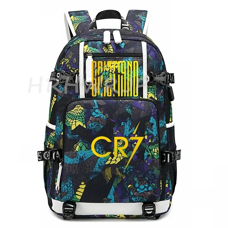 sac à dos camouflage cr7 pour ordinateur portable, sac à dos de randonnée, sacs d'école de 18 pouces, sacs d'école imperméables usb de grande capacité, sac à dos mochilas