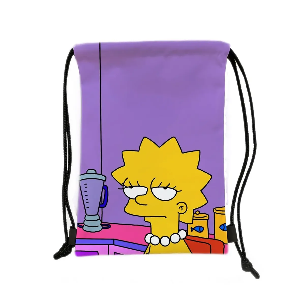 sac à dos de sport à cordon de serrage avec personnage jaune de dessin animé, imprimé garçon sur skateboard, sac de rangement portable pour voyage et shopping