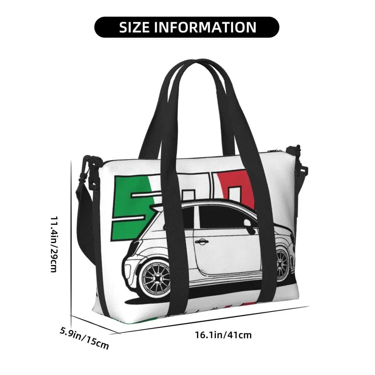 sac de voyage de plage personnalisé fiat 500 abarth, fourre-tout de grande capacité pour salle de sport, yoga, sac à bandoulière de shopping pour femmes
