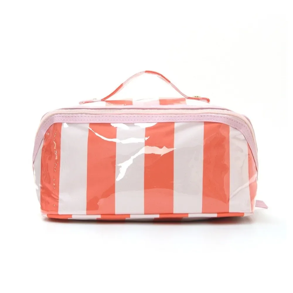 sac à cosmétiques rayé durable, léger et portable, grande capacité, organisateur de maquillage en pvc, étanche, rangement polyvalent