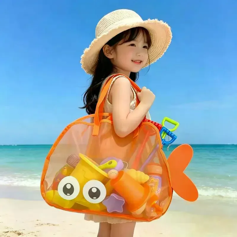 sac de rangement mignon de grande capacité, pochette portable pliable en maille pour organiser les jouets de plage, pour les voyages à la plage, les sports de plein air