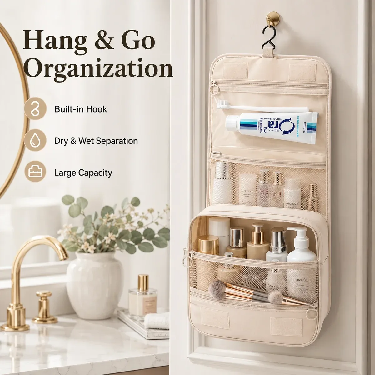 trousse de toilette de voyage portable grande capacité avec compartiment humide/sèche pour cosmétiques – vente en gros