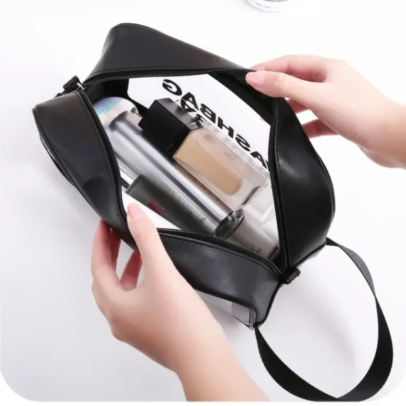 sacs à cosmétiques noirs, sacs à main de rangement de maquillage étanches, sac de rangement de produits de toilette de voyage portables, fourre-tout de bord de mer, sac à cosmétiques pour femmes