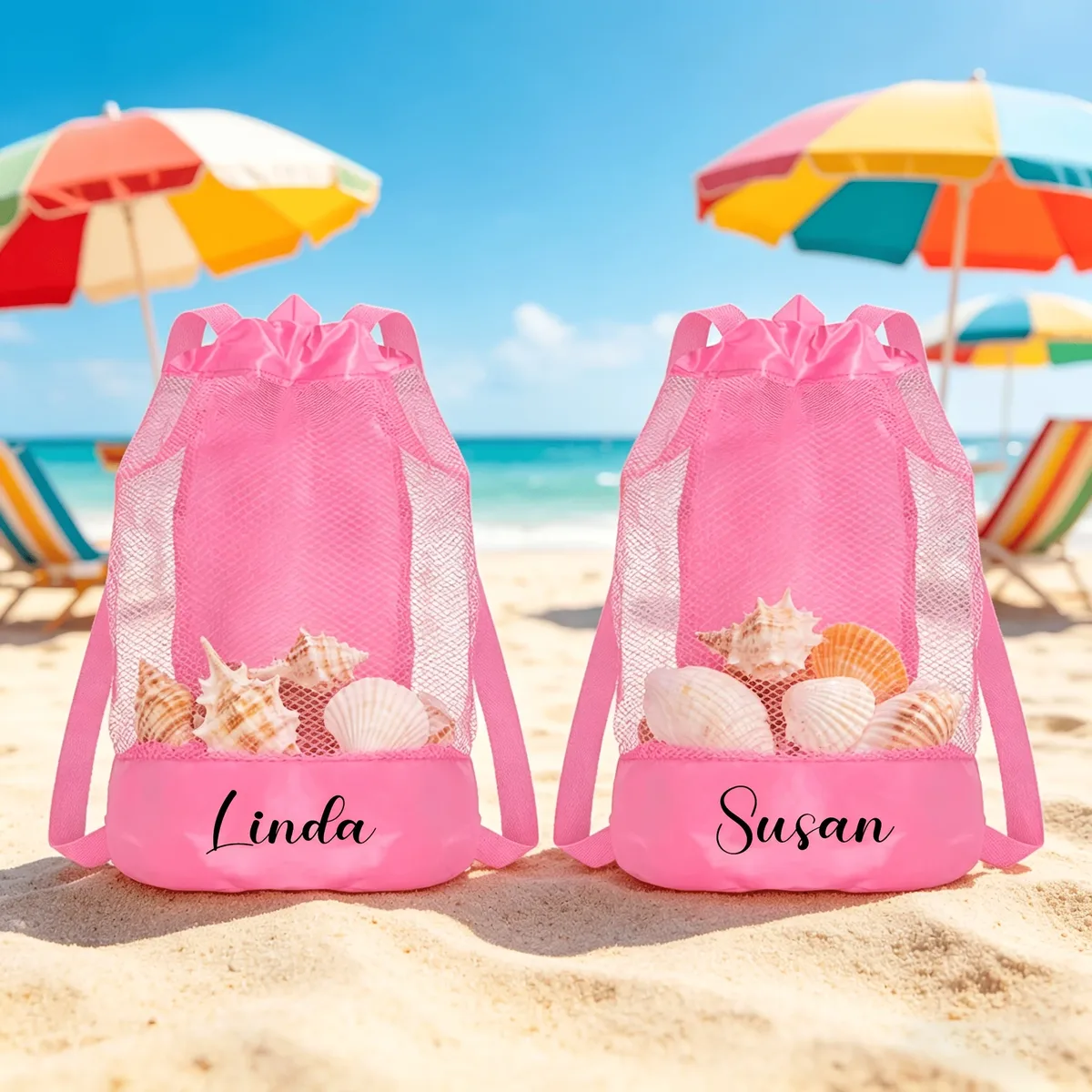 sac de plage personnalisé en filet avec cordon de serrage, sac à dos de rangement pour jouets de natation pour enfants, sac cadeau personnalisé pour les voyages d'été en bord de mer
