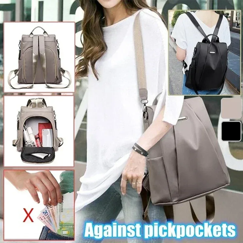 sac à dos multifonctionnel en nylon pour femmes, couleur unie, léger, imperméable, grande capacité, bandoulière détachable, nouvelle mode