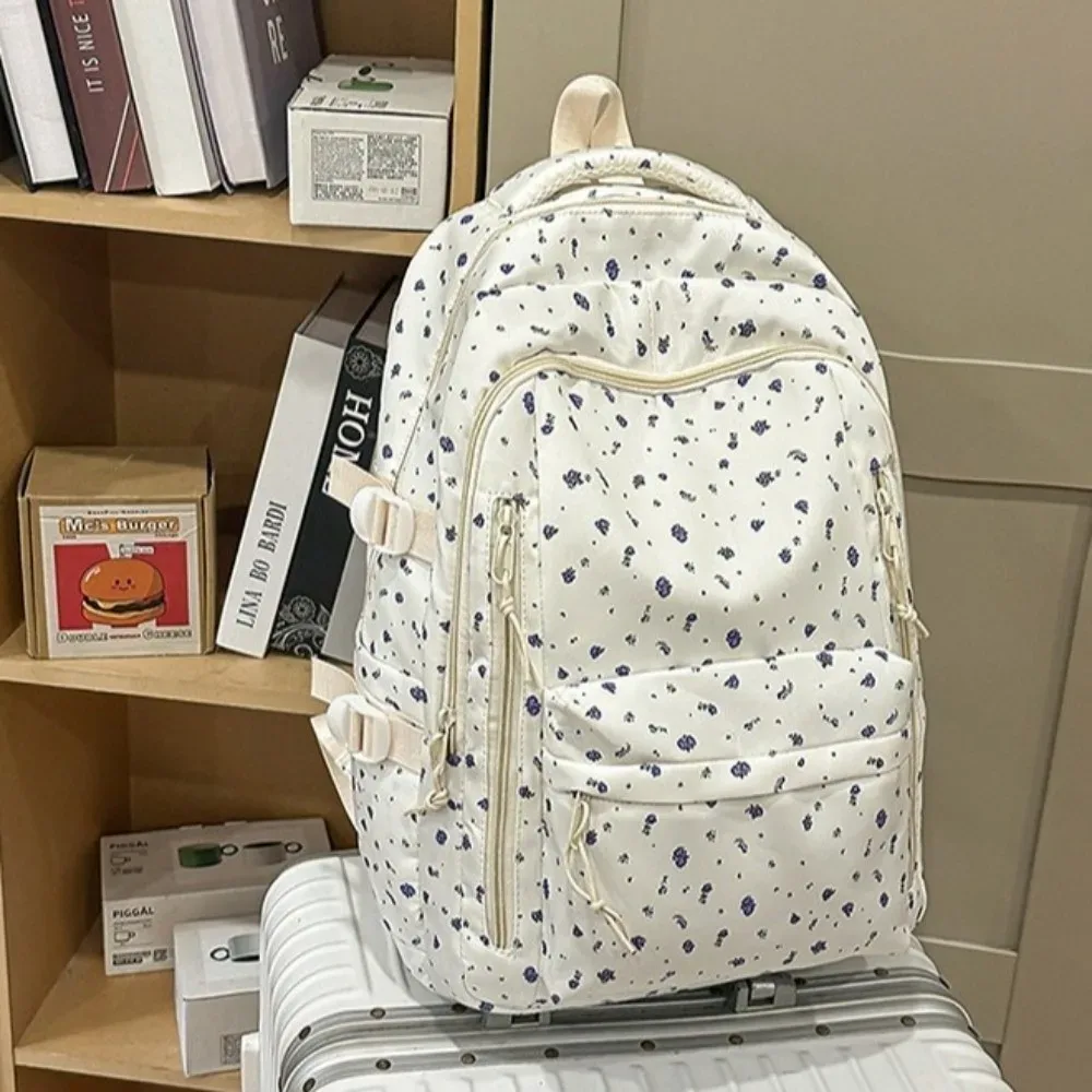 sac à dos à imprimé floral de grande capacité, multi-compartiments, multi-poches, motif nœud, sac d'école imperméable, sac à dos épaissi pour voyage