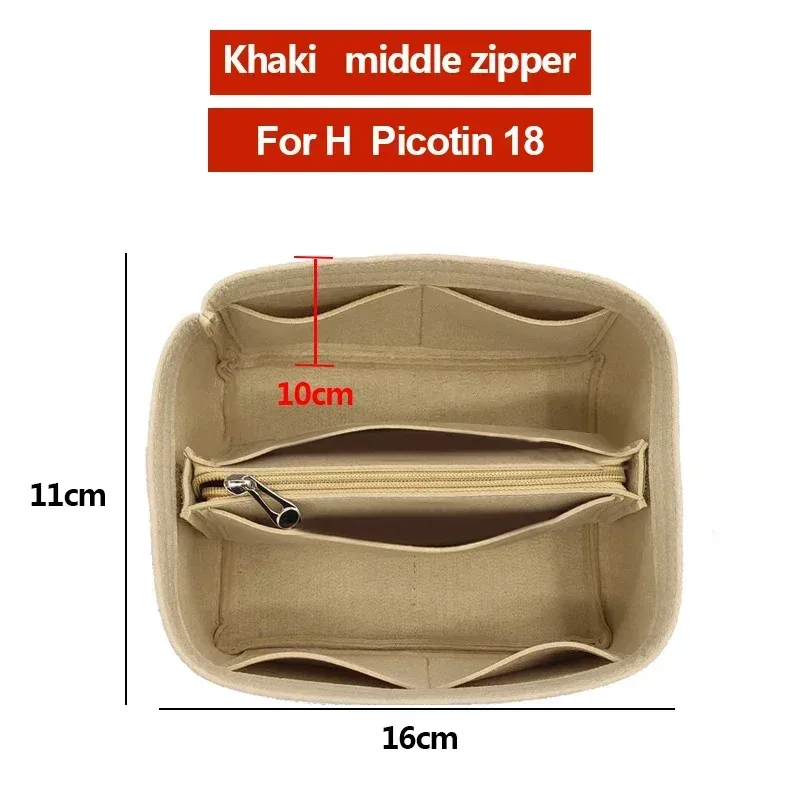 organisateur insérer sac de rangement intérieur feutre sac à main shaper stockage cosmétique insérer sac à main avec fermeture éclair adapté pour h picotin 18 22