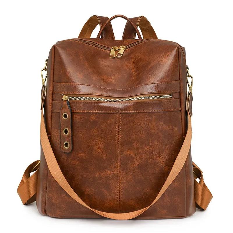 2025 nouveau femmes imperméable à l'eau en cuir pu grand vintage mode voyage affaires sac de travail université collège sac à dos sac à bandoulière