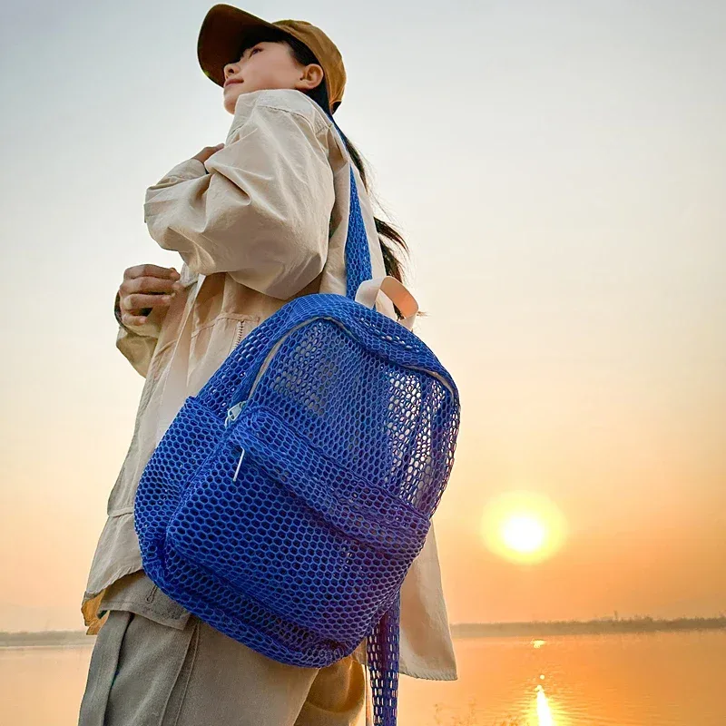 nouveautés petit sac à dos en maille sacs femmes mode couleur unie sacs à dos femmes voyage simple plage étudiant école sacs à dos