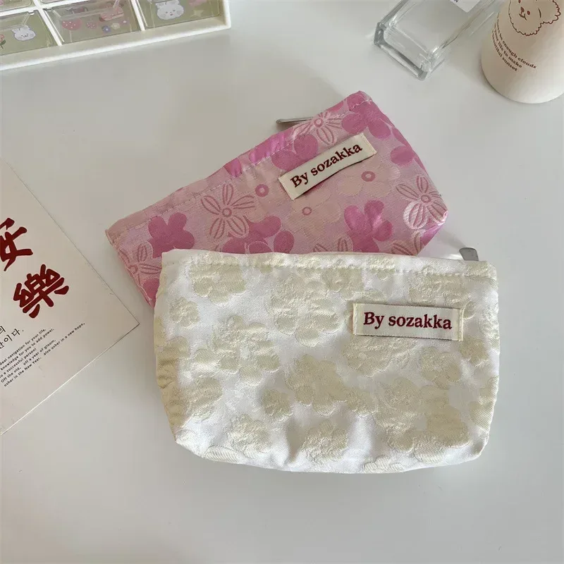 nouveaux sacs de maquillage floraux pour femmes coréennes, sac à cosmétiques, pochette de rangement, trousse de toilette de voyage, trousse de beauté en toile, trousse à crayons