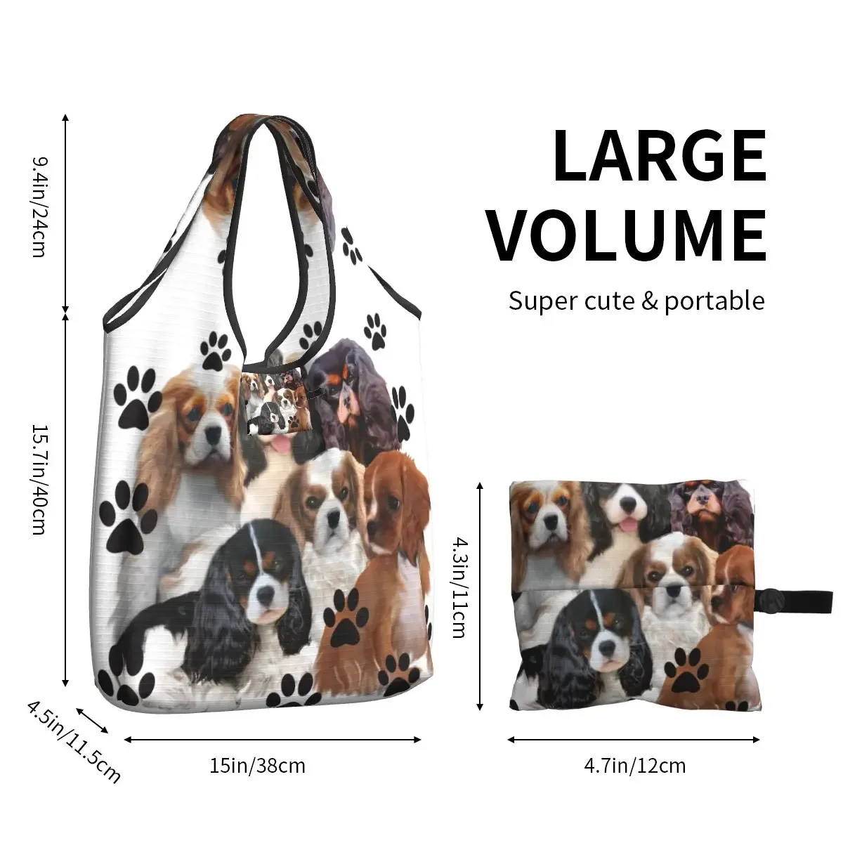 cavalier king charles épagneul groupe familial épicerie sac fourre-tout kawaii chien épaule shopper sacs grande capacité sacs à main