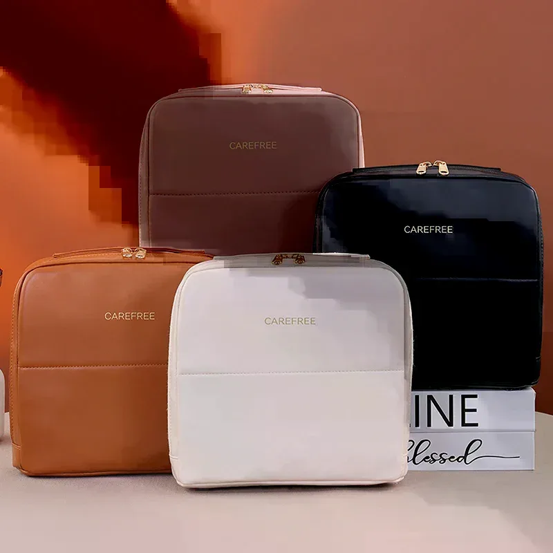 trousse de maquillage verticale pour femmes, organisateur de cosmétiques multi-poches en pu, portable, double fermeture éclair, brosse de maquillage de voyage, sacs de rangement de produits de toilette