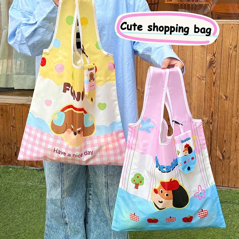 sac à main de dessin animé mignon, sac de courses portable réutilisable, fourre-tout pliable, sacs à bandoulière de grande capacité, cadeau pour filles