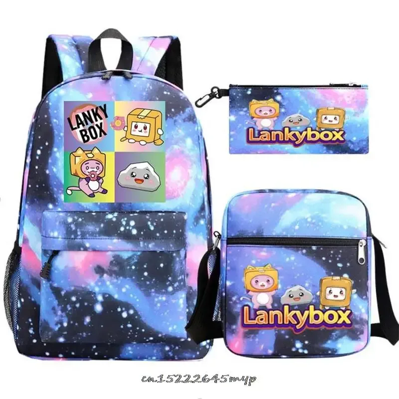 ensemble de sac à dos anime lankybox pour enfants, sacs d'école pour garçons et filles, sac à dos de voyage pour hommes et femmes, sac à dos pour adolescents, cadeau mochila, 3 pièces