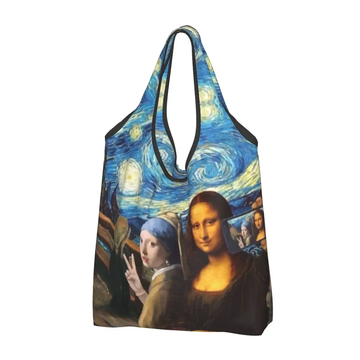 sac fourre-tout portable personnalisé drôle 73 terrasse la nuit, peinture de vincent van gogh, sac d'épicerie initié