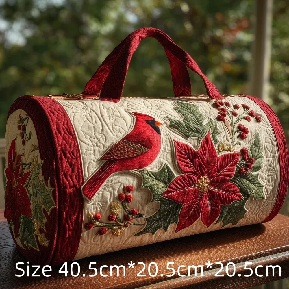 sac de voyage matelassé 3d vintage tendance, imprimé floral oiseau cardinal, sac de week-end, de sport ou de plage durable, sac fourre-tout pour femme