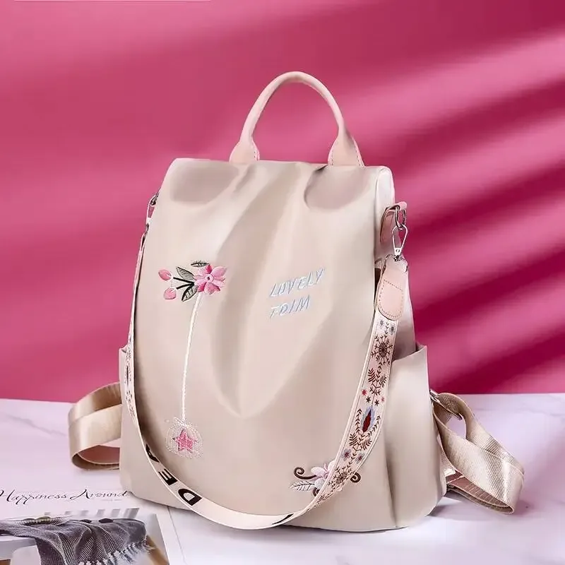 tissu oxford résistant à l'eau, sacs à double épaule décontractés et élégants, personnalité style ethnique, sac à dos brodé en 3d pour femmes