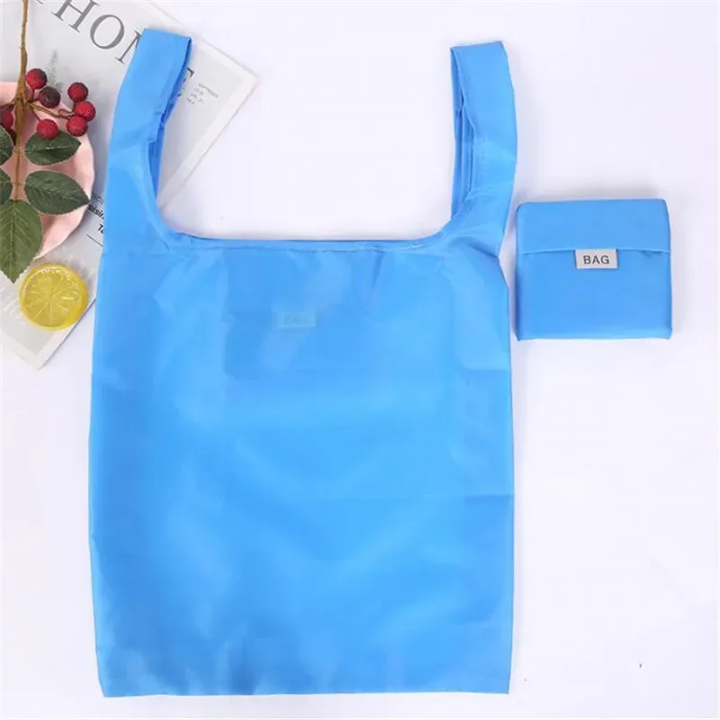 sac à provisions couleur unie écologique pliant réutilisable portable sac à bandoulière polyester pour voyage épicerie sac à provisions solide