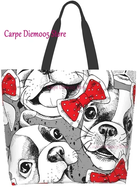 sac fourre-tout grande capacité pour femme, sac d'épicerie pour femme, bouledogues français mignons, initié