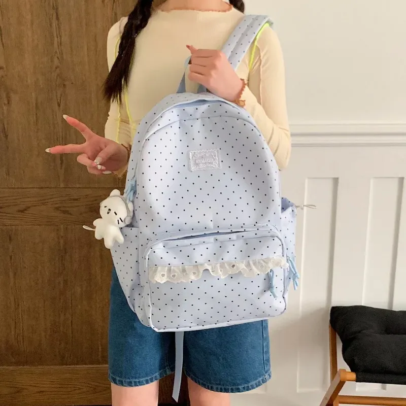 sacs à dos à pois pour filles, grande capacité, sacs à livres décontractés, sac à dos léger de style preppy, sac à dos de voyage en plein air