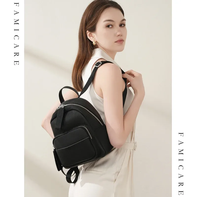sac à dos de grande capacité pour femmes, couche supérieure en cuir de vache, sac à main de voyage polyvalent décontracté, cartable de banlieue pour filles, 2025