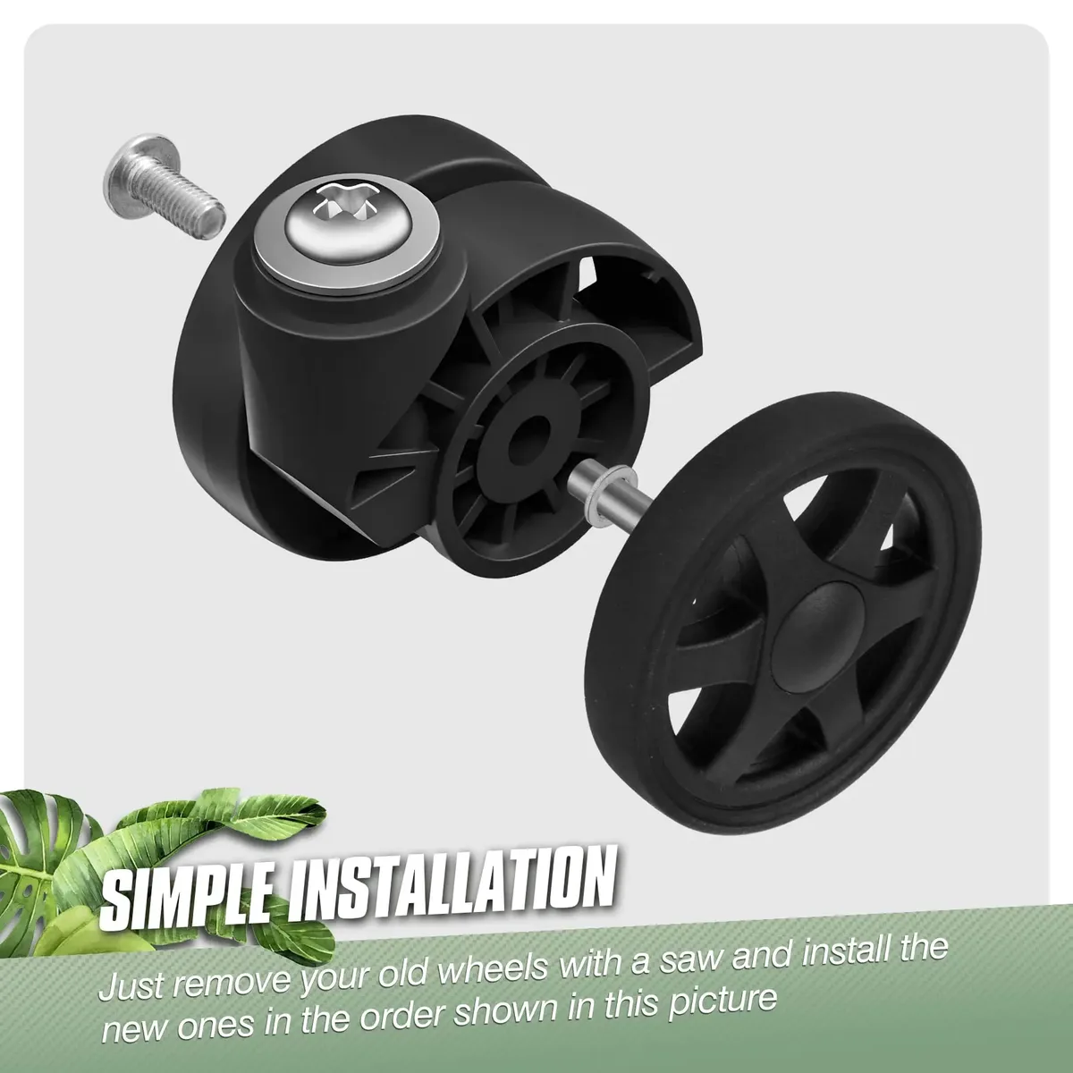 8 roulettes noires pour valise avec vis w/h, roues de remplacement résistantes à l'usure pour bagages, roues de réparation pour chariot, pièces de roulettes de 50 mm
