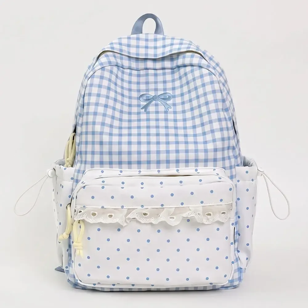 sac à dos tendance à pois, motif écossais et nœud, léger, idéal pour étudiants, cadeau