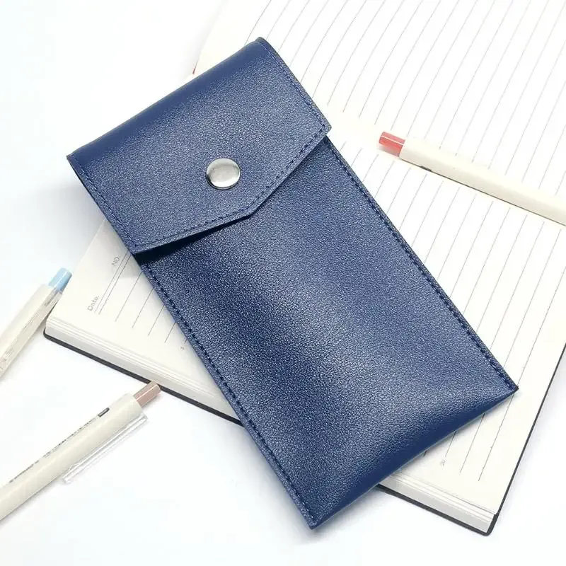 étui à crayons en cuir pu, sac de rangement pour étudiants, sac portable pour lunettes et papeterie, sac de rangement pour stylos de bureau grande capacité.