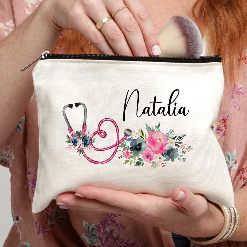 sac de rangement personnalisé pour infirmières, pochette en toile à fermeture éclair, fournitures de bureau, étui à stylos, portefeuille avec nom personnalisé, sacs à cosmétiques, cadeau pour infirmières