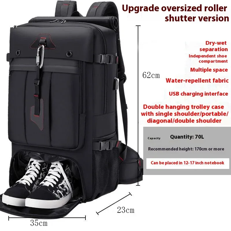 sac à dos de voyage de grande capacité 50l 70l, bagages, entraînement sportif, fitness, chaussures indépendantes, sac de rangement, sacs pour ordinateur portable