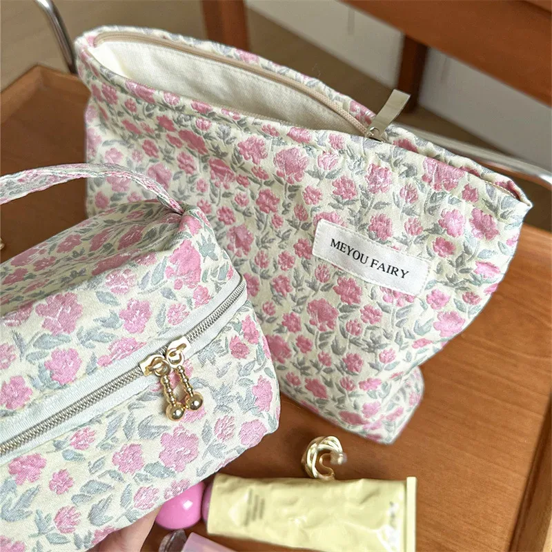 ensemble de 2 trousses de toilette à motif floral rose, trousse de rangement cosmétique portable, pochette de voyage à fermeture éclair, trousse de maquillage skincar, fête des mères