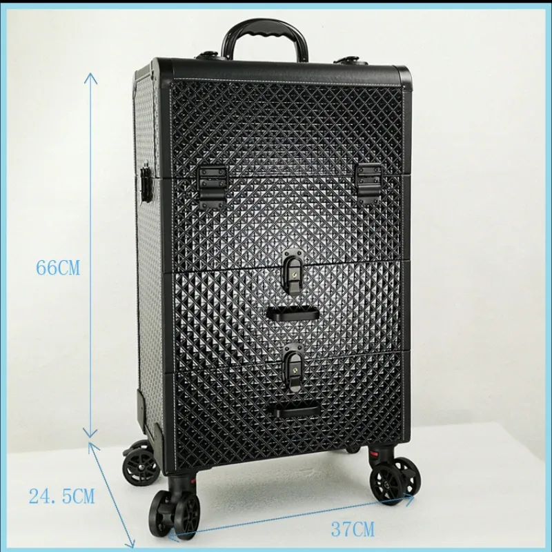 boîte à cosmétiques de luxe, valise de grande capacité, boîte à outils de broderie, chariot professionnel multicouche, bagage à roulettes de voyage de maquillage