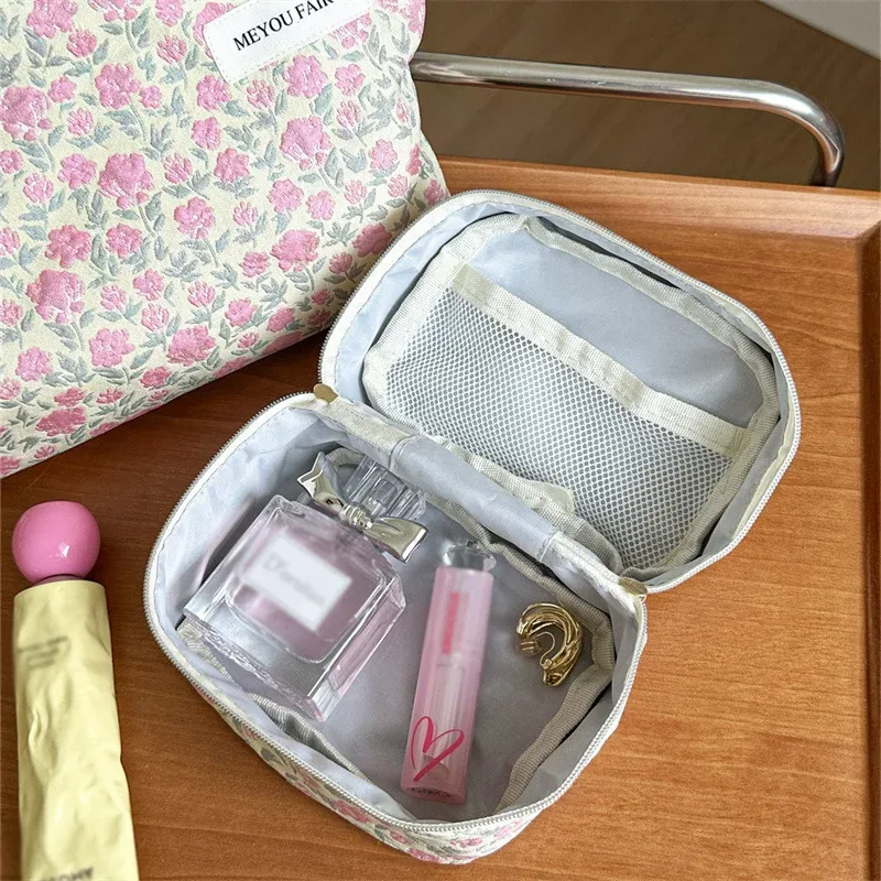 ensemble de 2 trousses de toilette à motif floral rose, trousse de rangement cosmétique portable, pochette de voyage à fermeture éclair, trousse de maquillage skincar, fête des mères