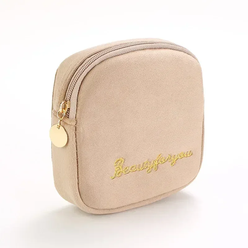 sac à cosmétiques en velours à fermeture éclair pour femme, grande trousse de maquillage de voyage, solide, pour documents, rouge à lèvres, rangement féminin