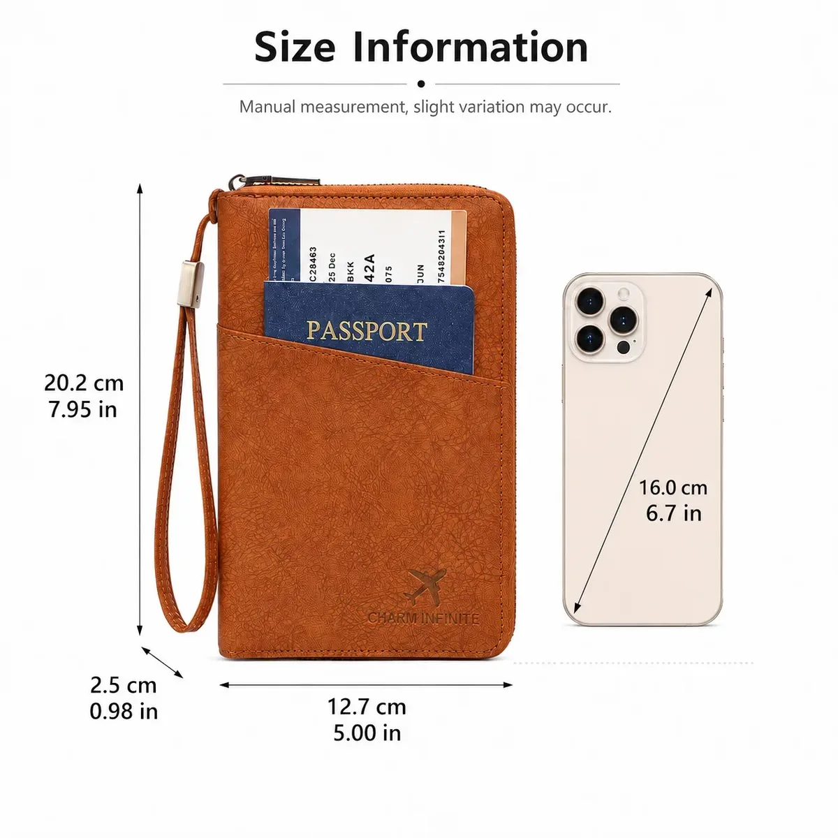portefeuille de voyage anti-rfid grande capacité en cuir pu, organiseur de documents avec fermeture éclair pour passeport, billets, cartes et stylo
