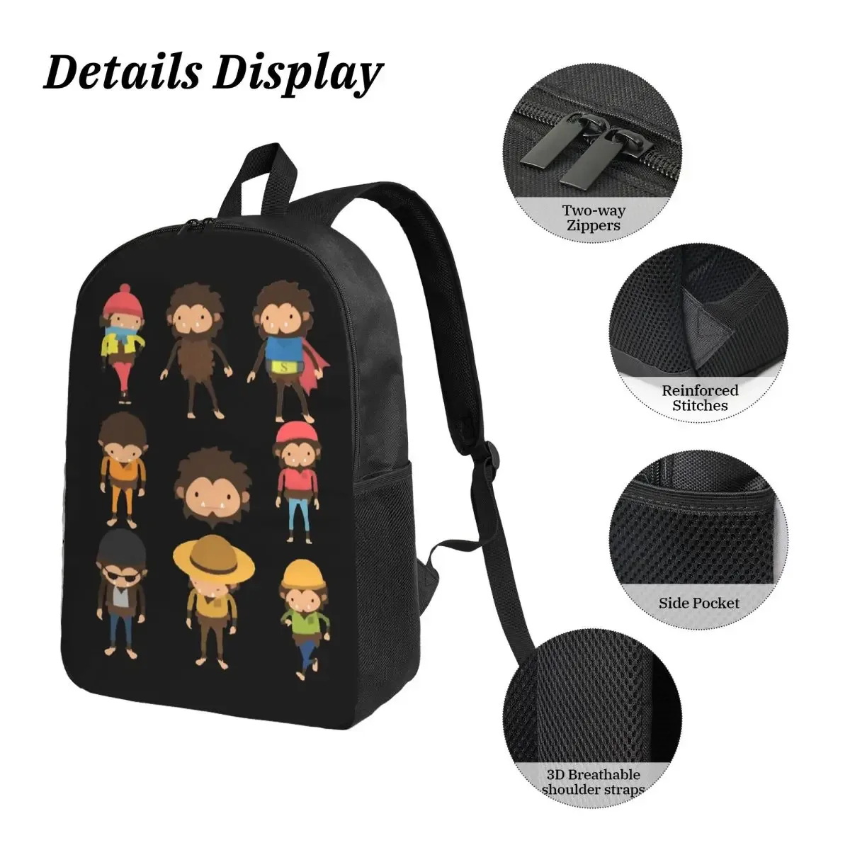 sneaky sasquatch affiche sac à dos étudiant garçons filles bookbag sac d'école ordinateur portable sacs à bandoulière 3ps sac à déjeuner isolé trousse à crayons
