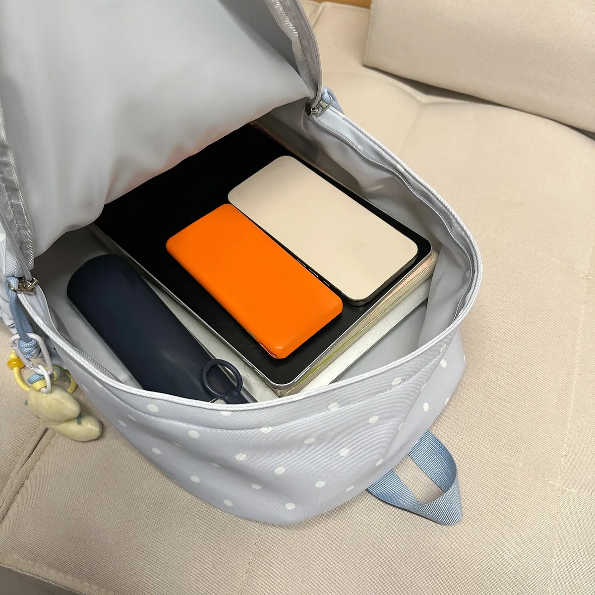 sac à dos pour ordinateur portable en nylon à pois, sac d'école pour étudiante, avec pendentif, sac de voyage et de shopping, sacoche pour ordinateur