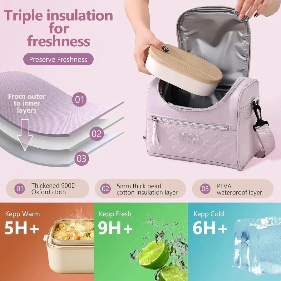 grande sacoche isotherme pour le déjeuner, lavable à la main, en polyester durable, avec bandoulière rembourrée pour le travail, l'école, les pique-niques