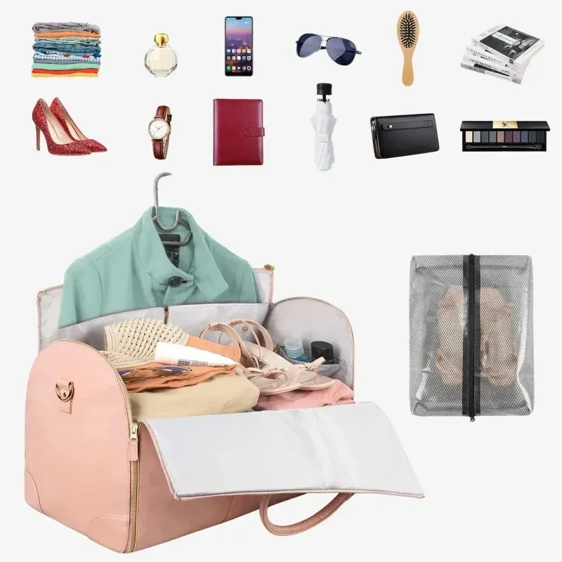 sac de voyage pliable pour femmes, sac à vêtements pratique, grand sac polochon en cuir pu, sac de voyage d'affaires pour femmes