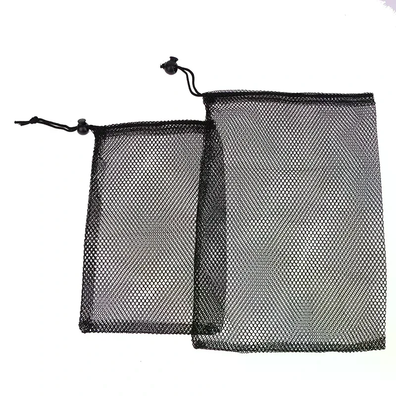 sac à cordon en maille de nylon noir multi-usage, durable, pour rangement, maison, voyage, activités de plein air, sac à linge, sac de rangement
