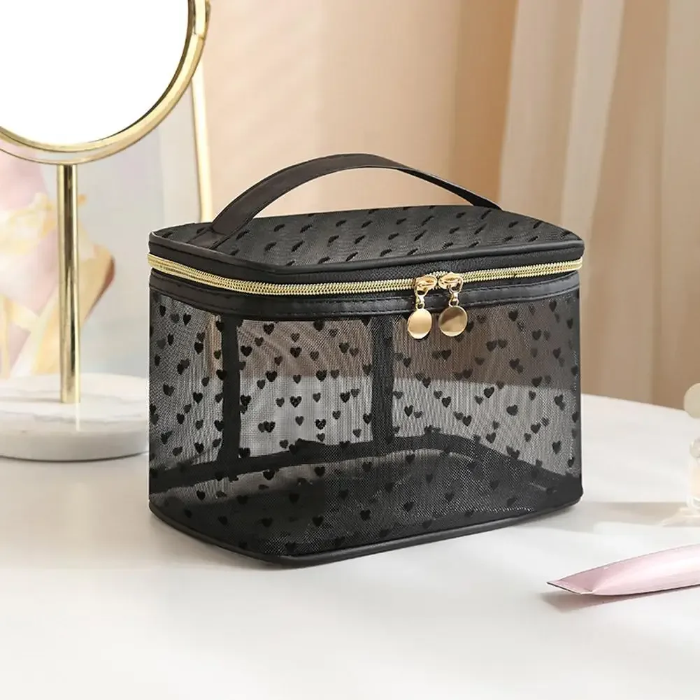 sac de maquillage en maille, organiseur de cosmétiques portable de voyage, double couche, grande capacité, trousse de toilette, étui de rangement pour femmes
