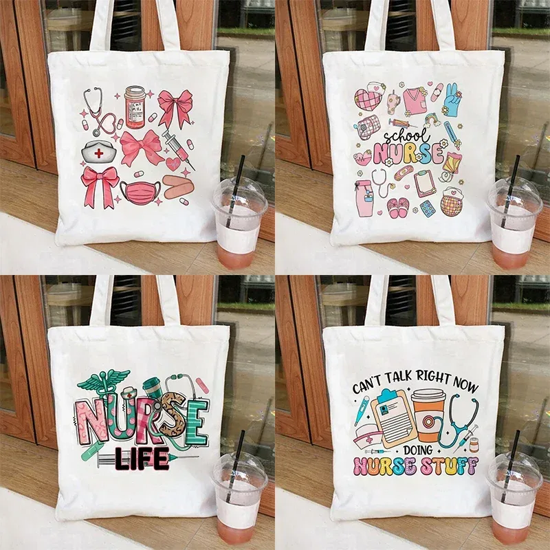 Sac fourre-tout en toile Nurse Coquette Bows And Such, sac à cosmétiques, sacs de shopping grande capacité, sac à main à bandoulière, sacs à main Eco Girl