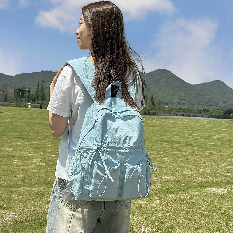 Sac à dos japonais Simple en Nylon décontracté, Vintage Y2k, esthétique, avec cordon de serrage, assorti à tout, à la mode, Chic pour étudiants