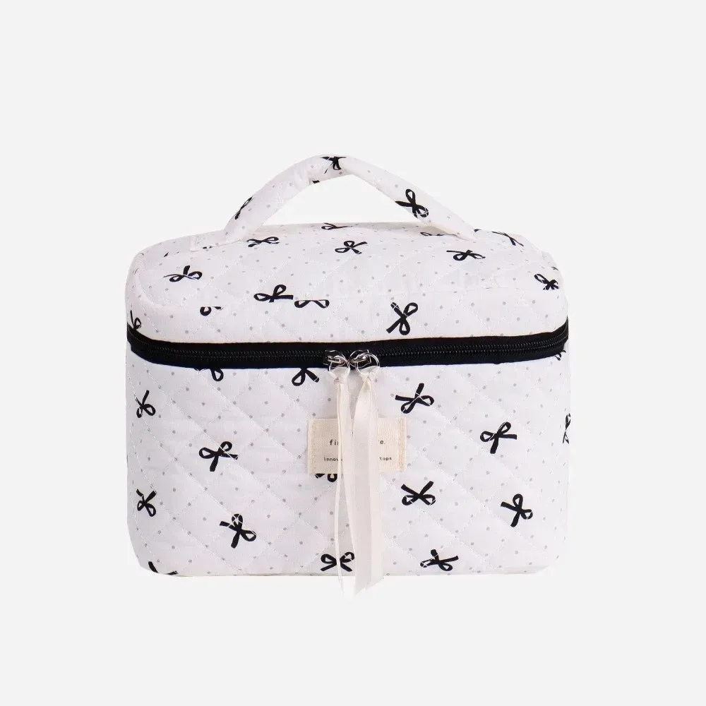 sac matelassé rose tendance avec nœud, grande capacité, pochette de rangement pour maquillage, sac carré imprimé nœud