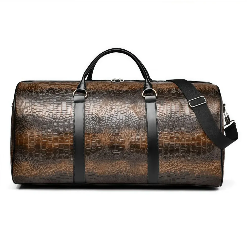 sac de voyage en cuir pu texturé crocodile, bagage de vacances rétro, grande capacité, sac à main durable pour voyage d'affaires, pour hommes et femmes